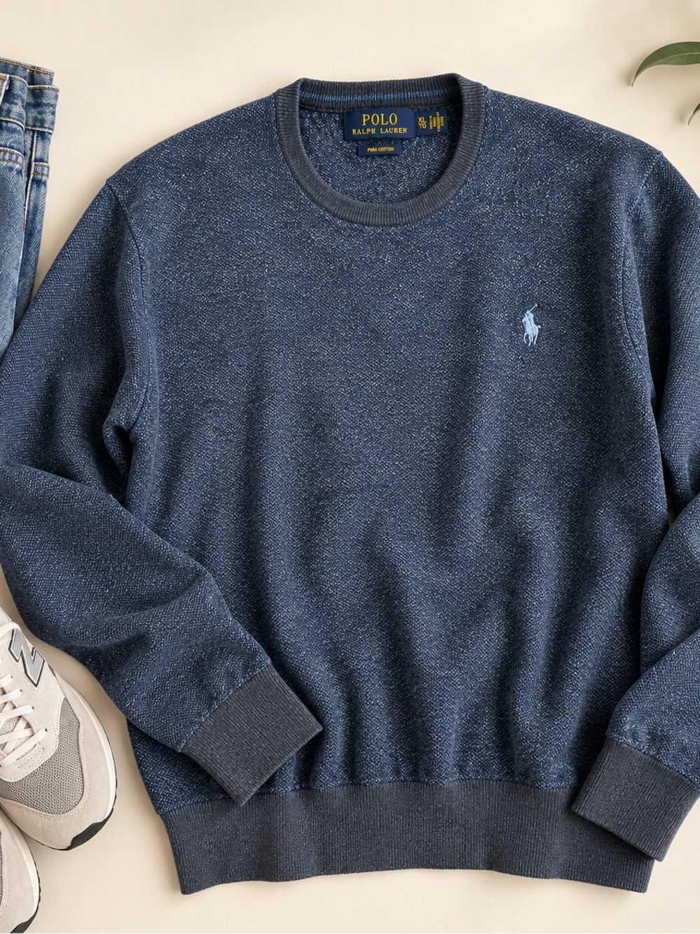 Polo Ralph Lauren Pima Cotton Crewneck Sweater XL Heather Navy Blue Pony